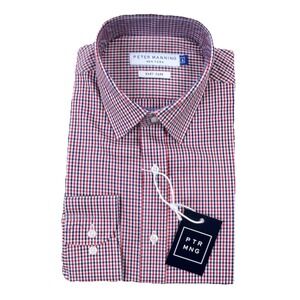 Peter Manning Shirt Men Size 4 Red Blue Button Up Everyday Tattersall Standard B